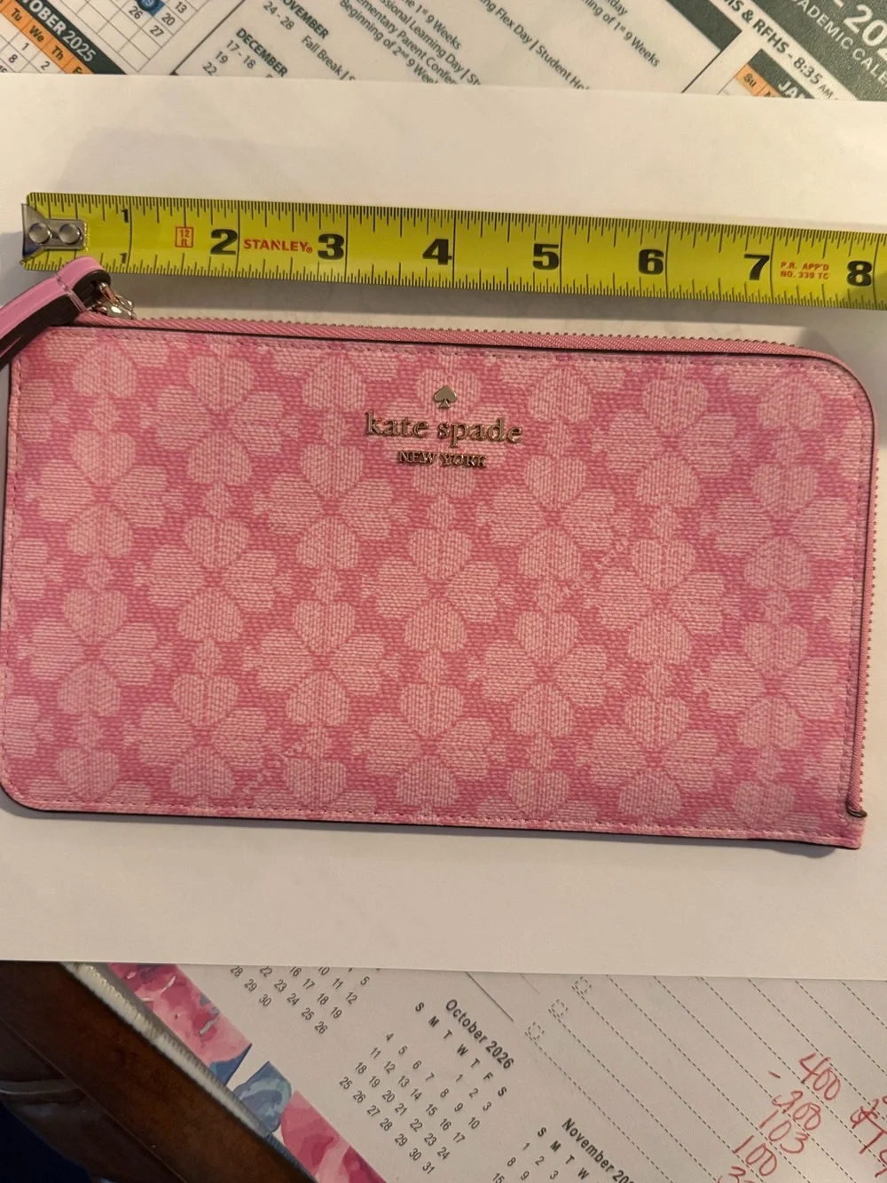 kate spade Pink Floral Zip Wristlet Clutch with Wrist Strap